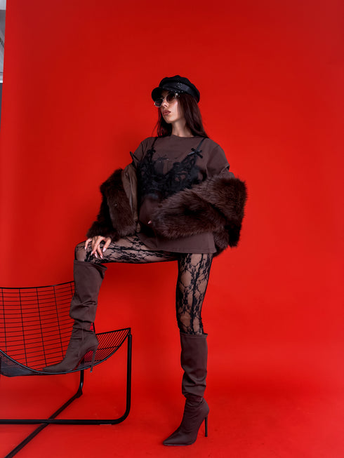 T-krekls "LACE TOP H19" - choco